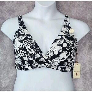 ArteSands‎ Floral Bikini Top Cross Front Size 14 Black White Multi-fit Cup D-G